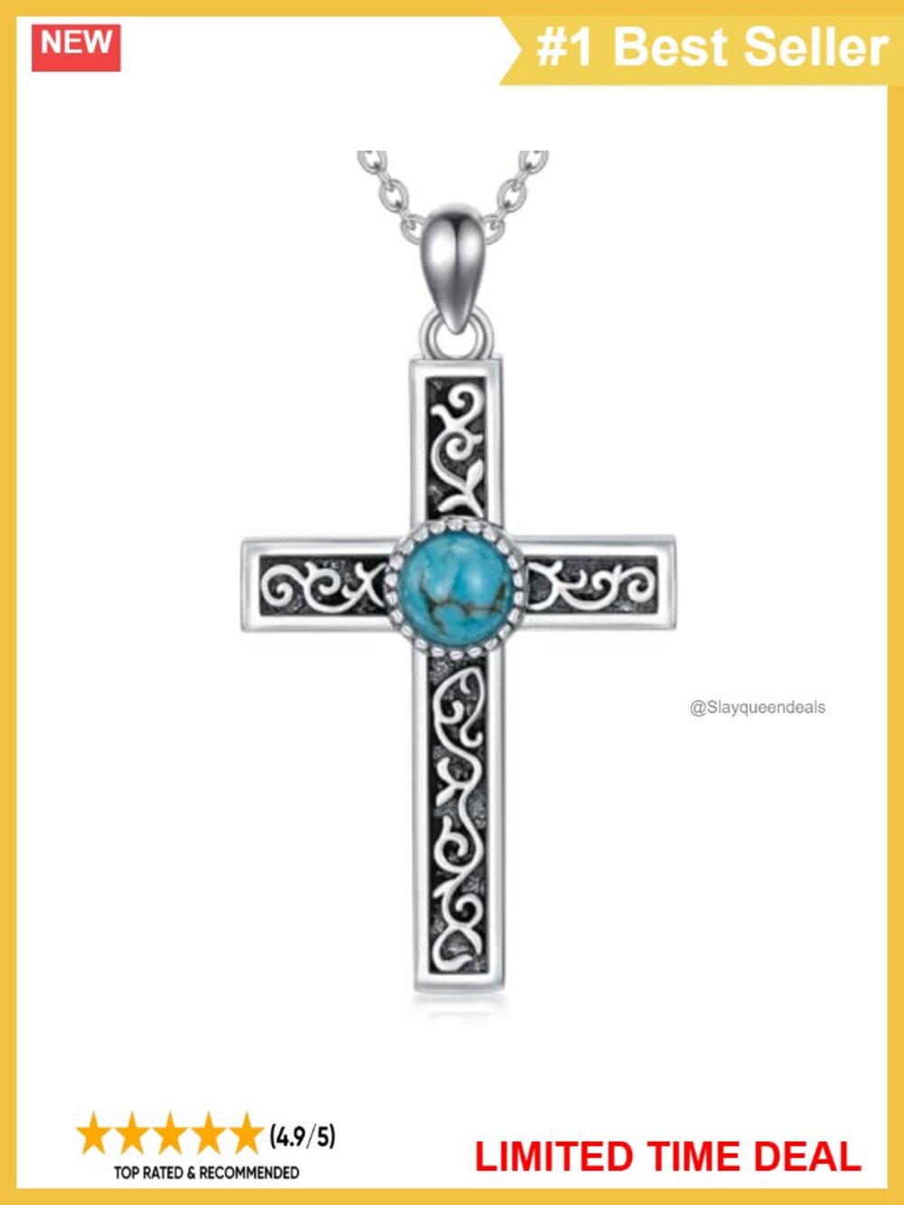 Turquoise Cross Necklace 925 Sterling Silver Gemstone Pendant Boho Western Gift